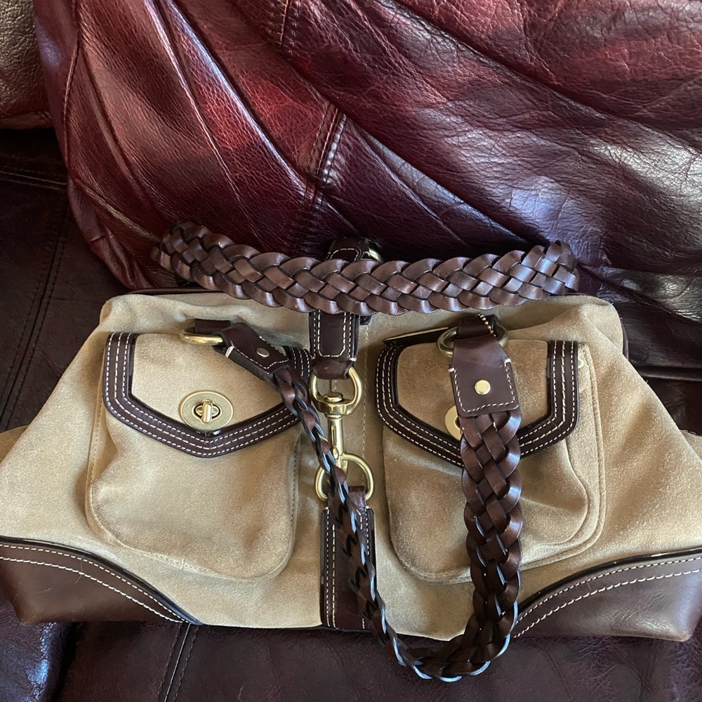 Vintage Coach Brown and Tan Shoulder Bag